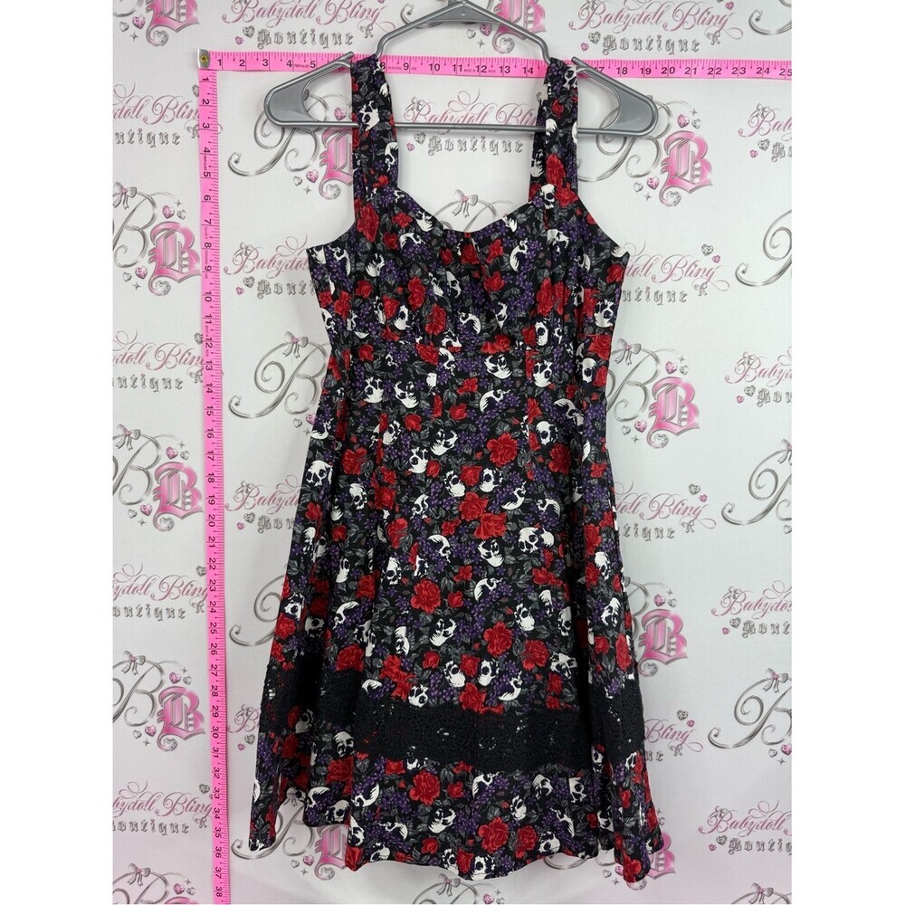 Hot Topic Black Dress with Red & Purple Floral Skull Print